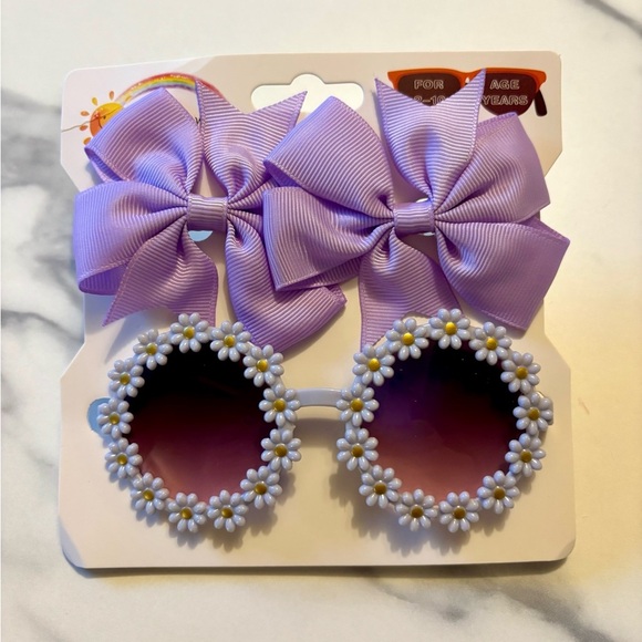 Purple Sunglasses with Floral Design and Hair Bows - Picture 2 of 4